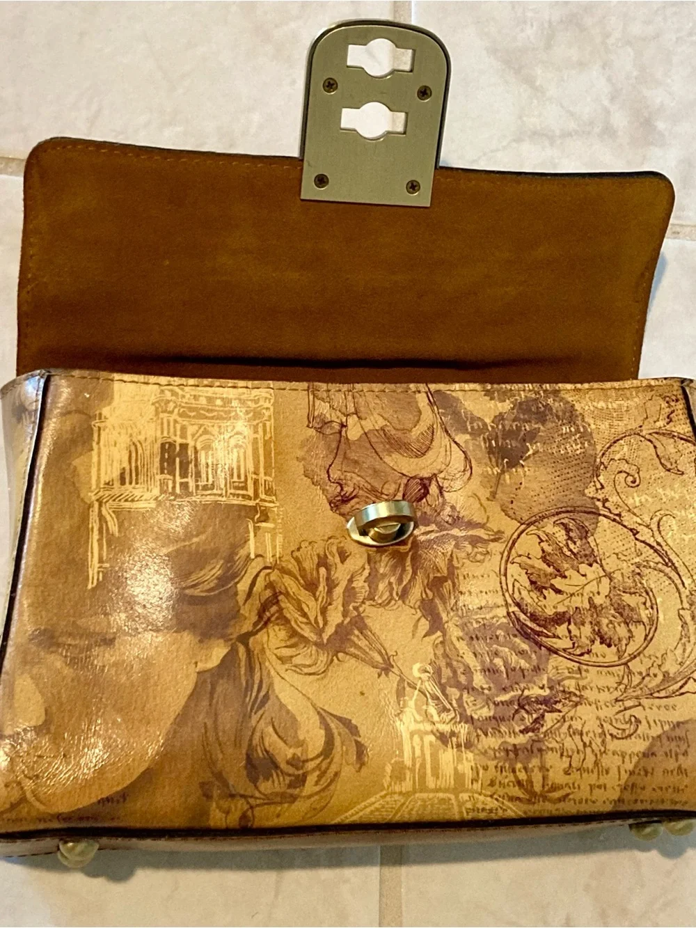 NWOT Patricia Nash Carisbrook. Leather satchel in “the Italian sketchbook” print